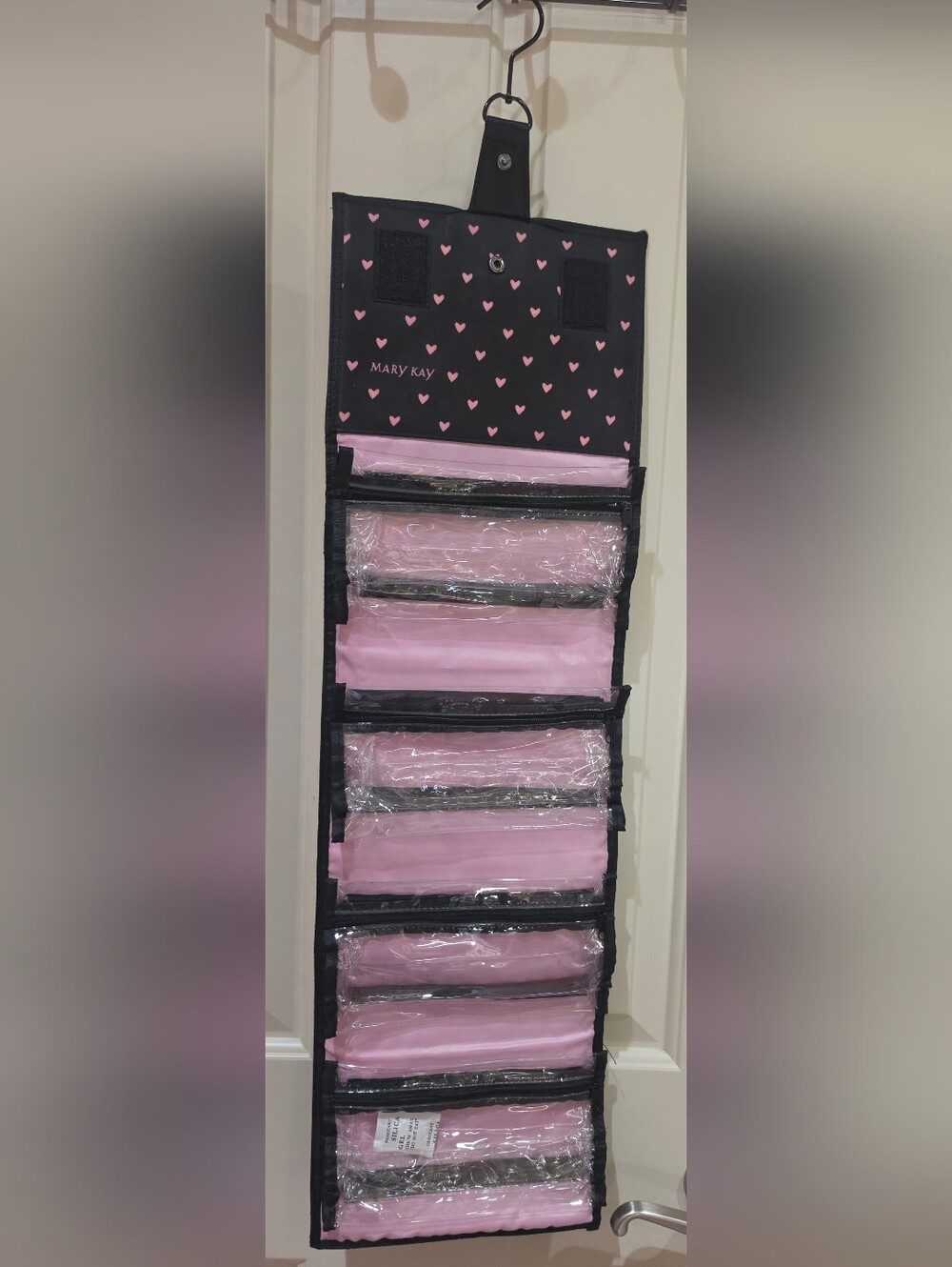 Mary Kay Pink and Black Hanging Cosmetic Organizer with Clear Zip Pockets
